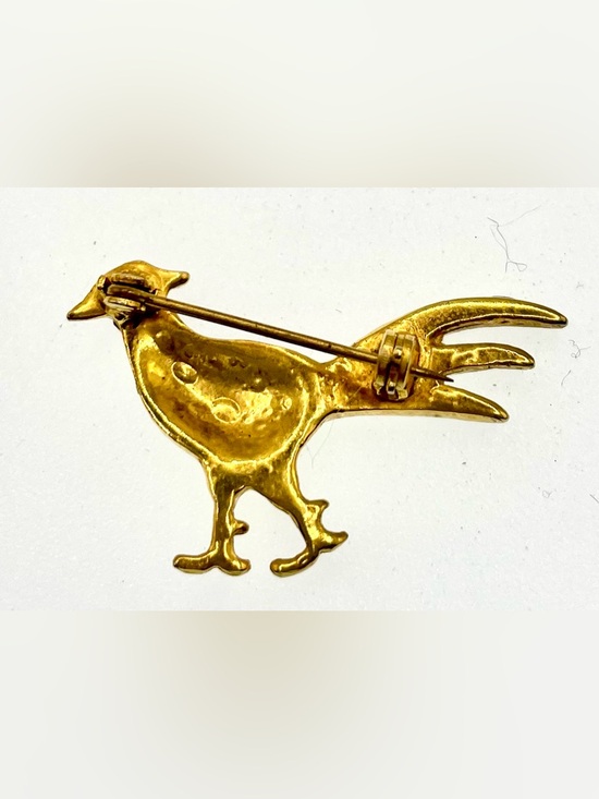 Vintage Rhinestone Bird Gold Tone Brooch Red Eye Figural Mid Century Pin - Picture 3 of 6